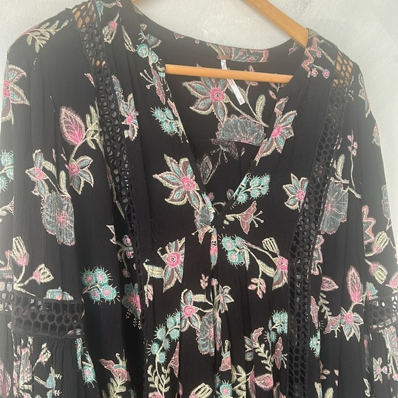 Free People Just The Two Of Us Black Floral Boho Swing Long Sleeve Tunic - Picture 4 of 10